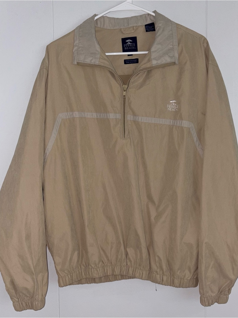 Pebble Beach Men’s M Tan Khaki 1/4 Zip Golf Windbreaker Water Wind Resistant